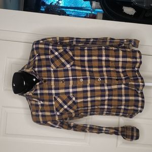 Pine Trail Vintage 1960s 1970s Brown Blue White Flannel Shirt Large